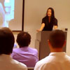 Qing Qing greets the students at Day 1 of the MFA in Interaction Design program.