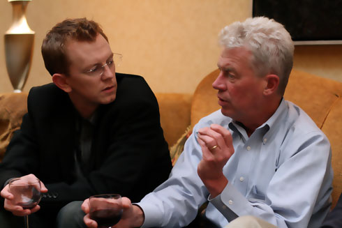 Editor Michael Nolan walks writer Aarron Walter through the fine points. Photo: Ari Stiles.